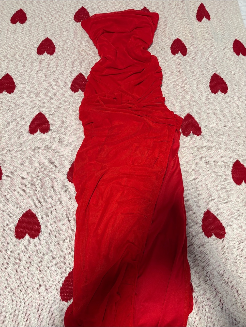 Red Strapless Ruched Evening Dress
